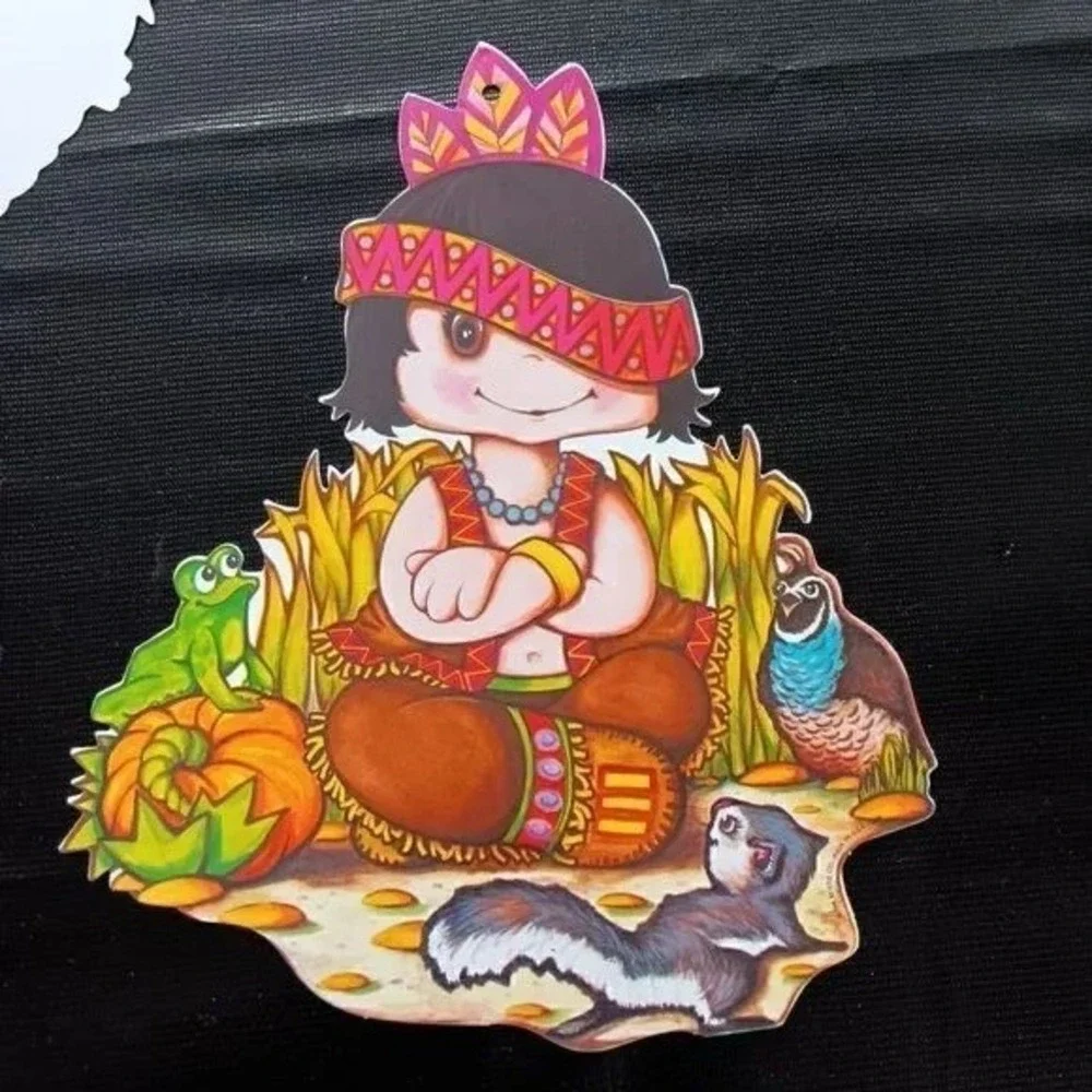 VTG 1970s Beistle Thanksgiving Cardboard Cutouts Lot Turkey Pilgrim Fall‎ Decor